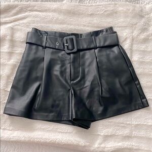 Zara, Belted Faux Leather Shorts, Black, S
